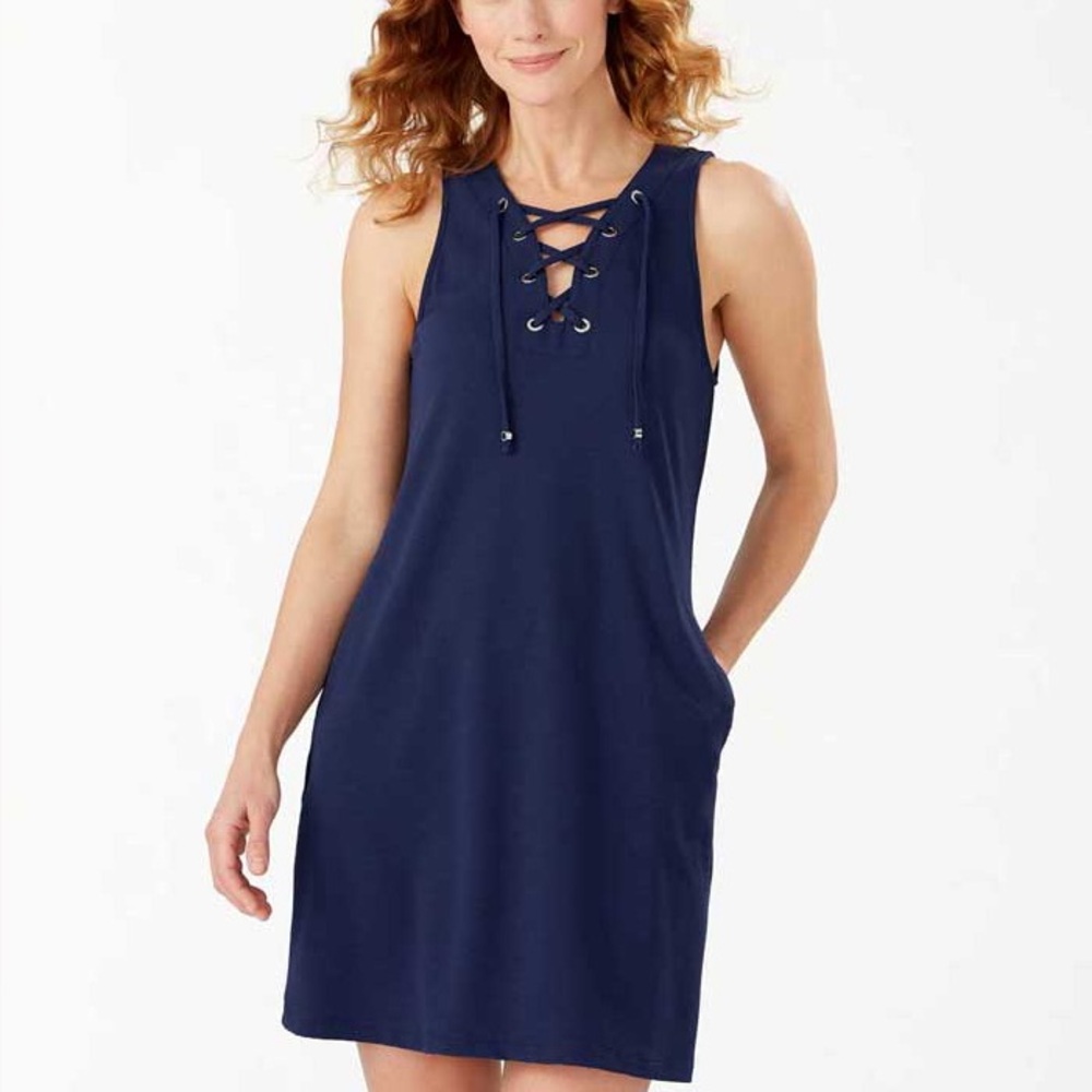 Tommy Bahama Navy Lace-Up Swim Cover-Up